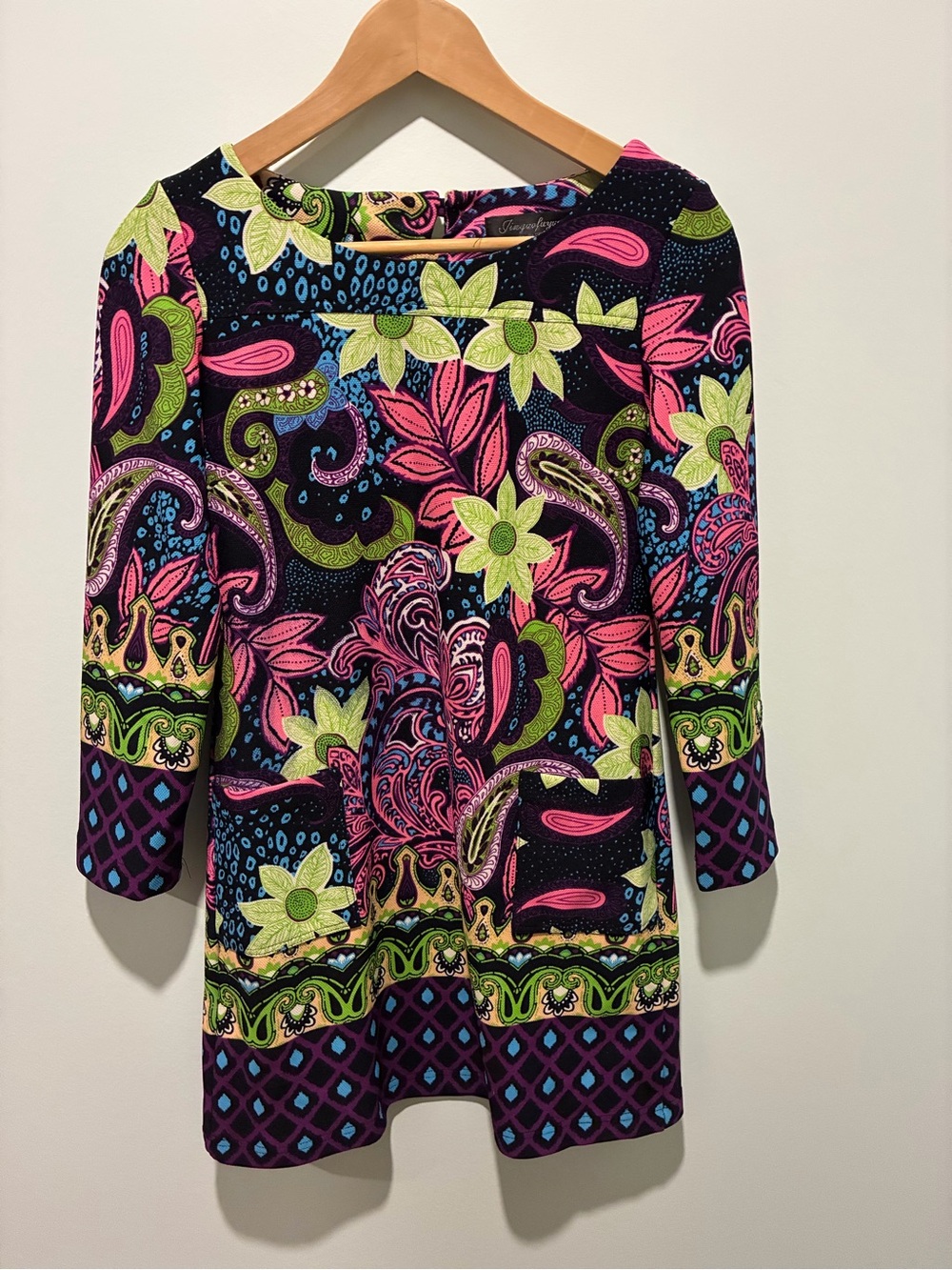 Vibrant Paisley Floral Print Retro Style Mini Dress Size M